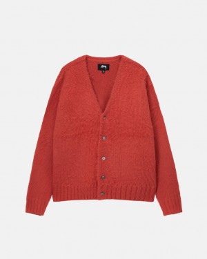 Red Stussy Brushed Cardigan Men's Sweaters Jakarta | Indonesia NFB-7071