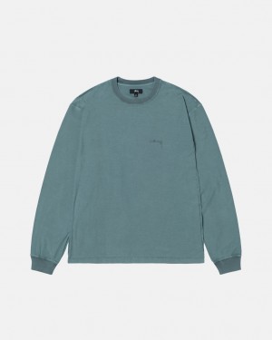 Turquoise Stussy Lazy Ls Tee Men's Tees Jakarta | Indonesia PFA-2556