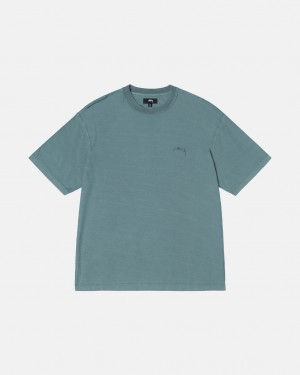 Turquoise Stussy Pig. Dyed Inside Out Crew Men's Tees Jakarta | Indonesia JUM-0253