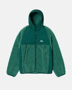 Turquoise Stussy Sherpa Paneled Hooded Jacket Women's Jackets Jakarta | Indonesia NWX-8042