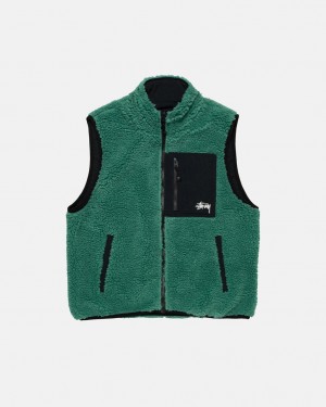 Turquoise Stussy Sherpa Reversible Vest Men's Vest Jakarta | Indonesia HCL-2717