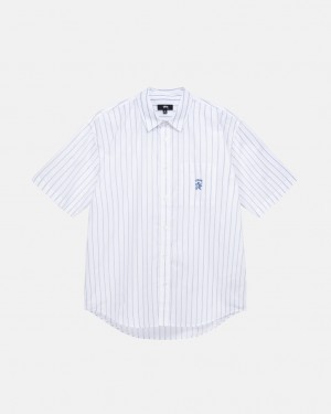 White Stussy Boxy Striped Shirt Men's Shirts Jakarta | Indonesia CIY-4381