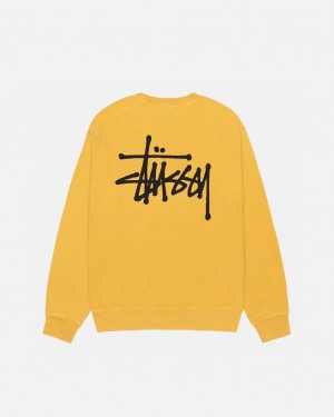 Yellow Stussy Basic Stussy Crew Pigment Dyed Men's Sweatshirts Jakarta | Indonesia XIK-5569