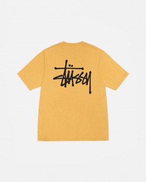 Yellow Stussy Basic Stussy Tee Pigment Dyed Men's Tees Jakarta | Indonesia SHP-3734