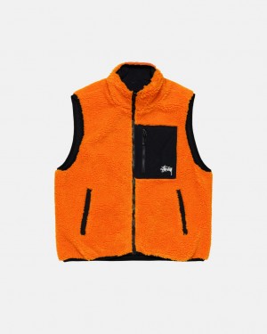 Yellow Stussy Sherpa Reversible Vest Men's Vest Jakarta | Indonesia OAP-5433