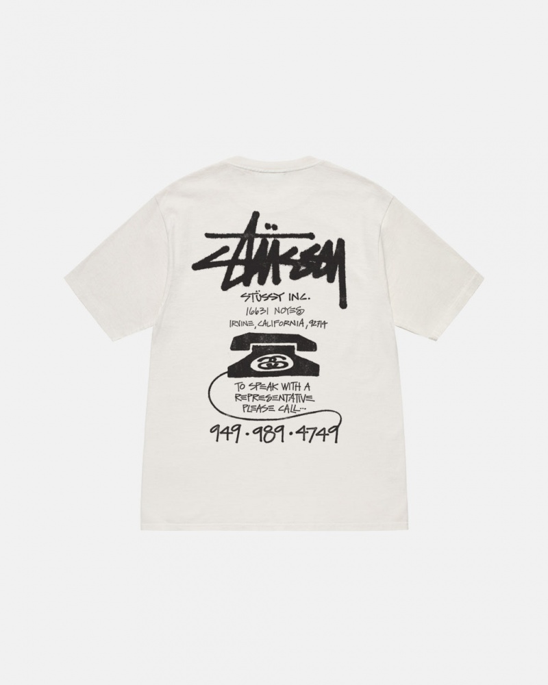 Beige Stussy Old Phone Tee Pigment Dyed Men\'s Tees Jakarta | Indonesia ZIR-8559