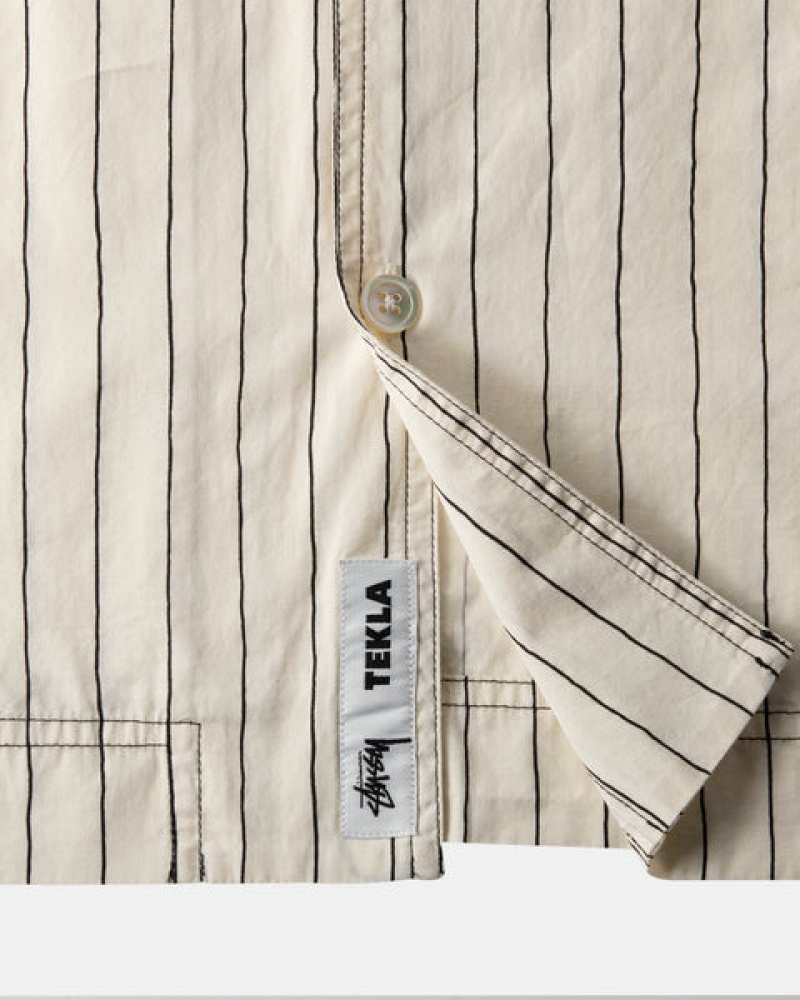 Beige Stussy Tekla Poplin Pyjama Shirt Men's Shirts Jakarta | Indonesia ULY-2789