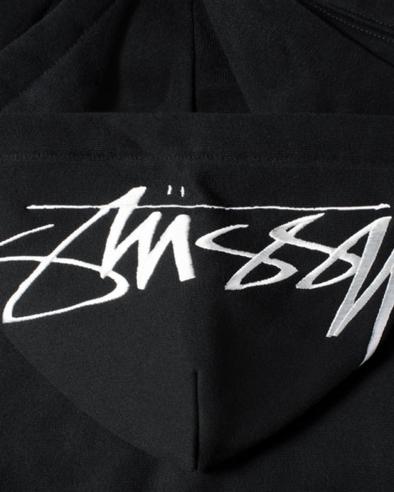 Black Stussy Back Hood Applique Hoodie Men's Hoodie Jakarta | Indonesia RZN-0202