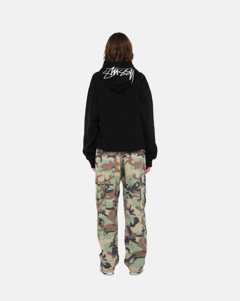 Black Stussy Back Hood Applique Hoodie Men's Hoodie Jakarta | Indonesia RZN-0202