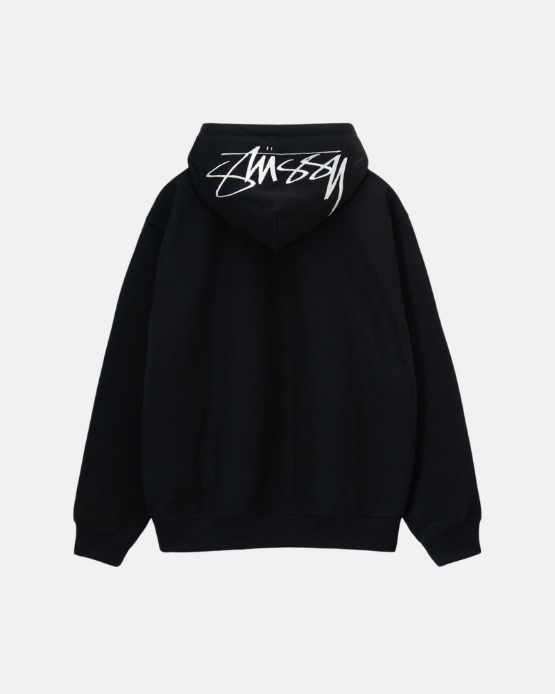 Black Stussy Back Hood Applique Hoodie Men\'s Hoodie Jakarta | Indonesia RZN-0202