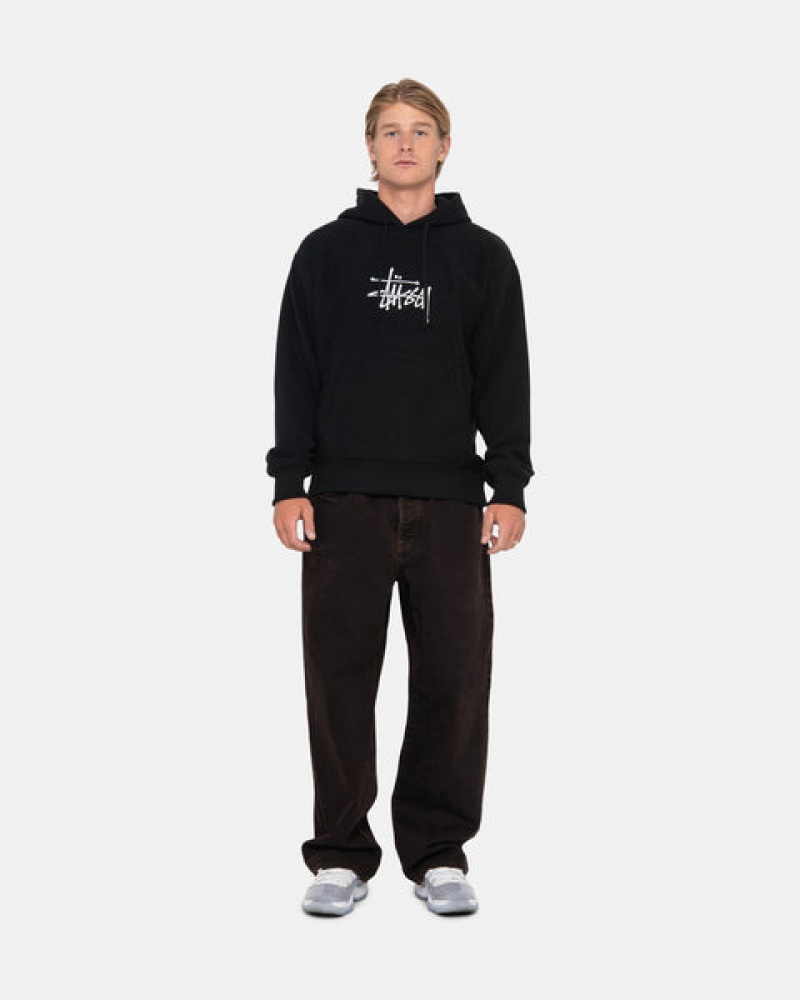 Black Stussy Basic Applique Hoodie Men's Hoodie Jakarta | Indonesia PDF-6949