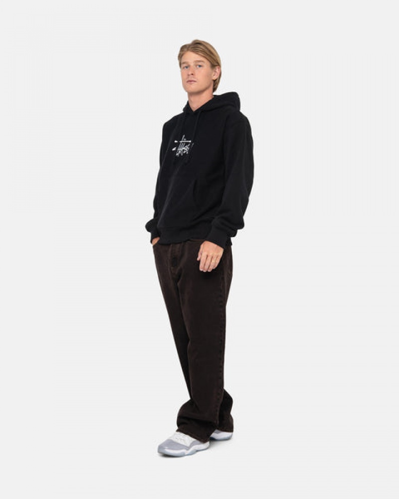 Black Stussy Basic Applique Hoodie Men's Hoodie Jakarta | Indonesia PDF-6949