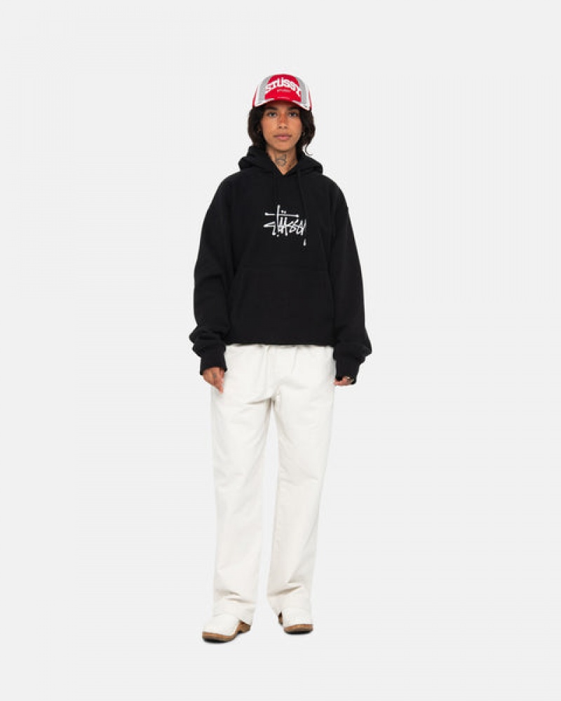 Black Stussy Basic Applique Hoodie Men's Hoodie Jakarta | Indonesia PDF-6949