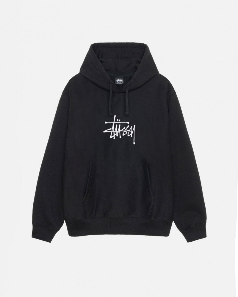 Black Stussy Basic Applique Hoodie Men\'s Hoodie Jakarta | Indonesia PDF-6949