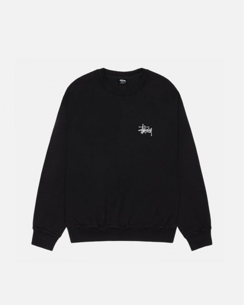 Black Stussy Basic Stüssy Pigment Dyed Crew Men's Sweatshirts Jakarta | Indonesia AVB-8314