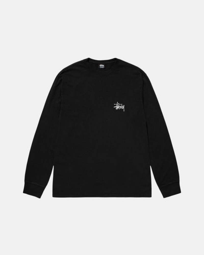 Black Stussy Basic Stüssy Pigment Dyed Ls Tee Men's Tees Jakarta | Indonesia VAV-9039