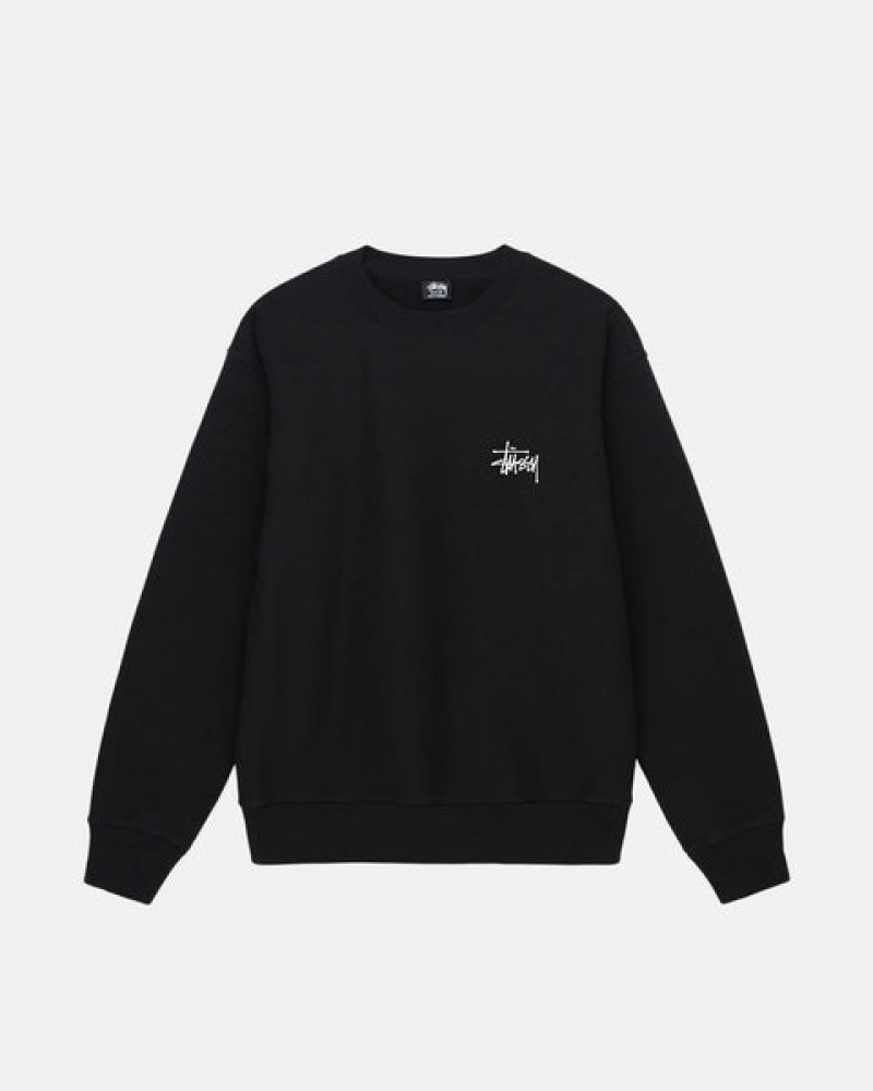 Black Stussy Basic Stussy Crew Men's Sweatshirts Jakarta | Indonesia RVV-2603