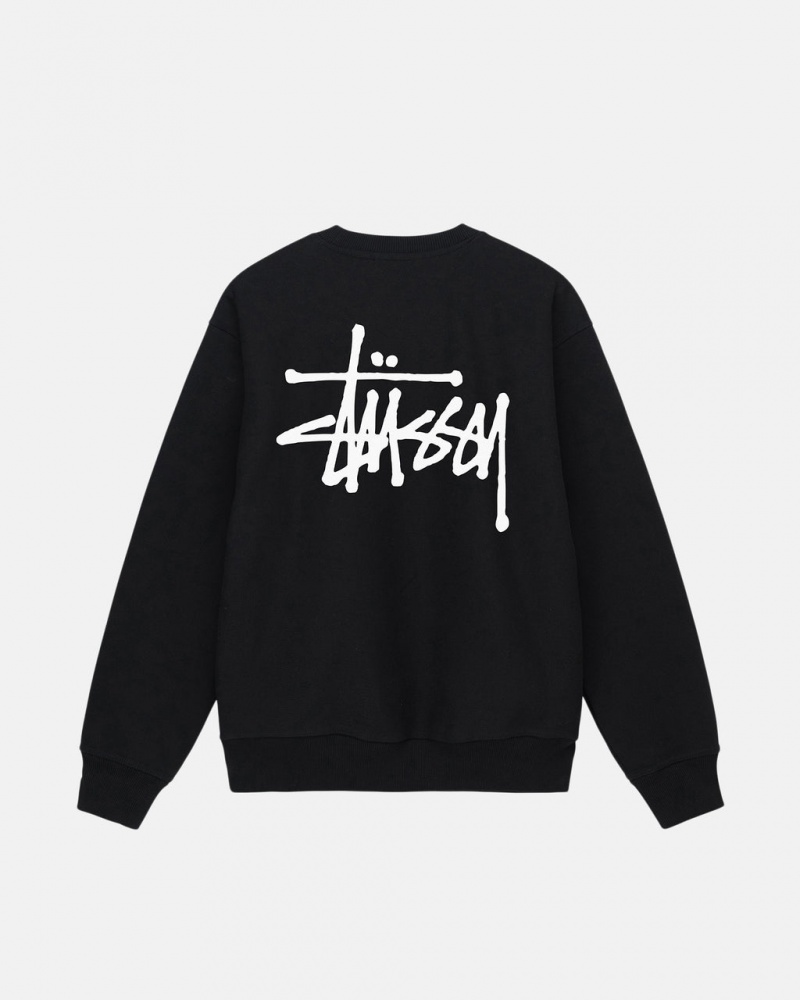 Black Stussy Basic Stussy Crew Men\'s Sweatshirts Jakarta | Indonesia RVV-2603