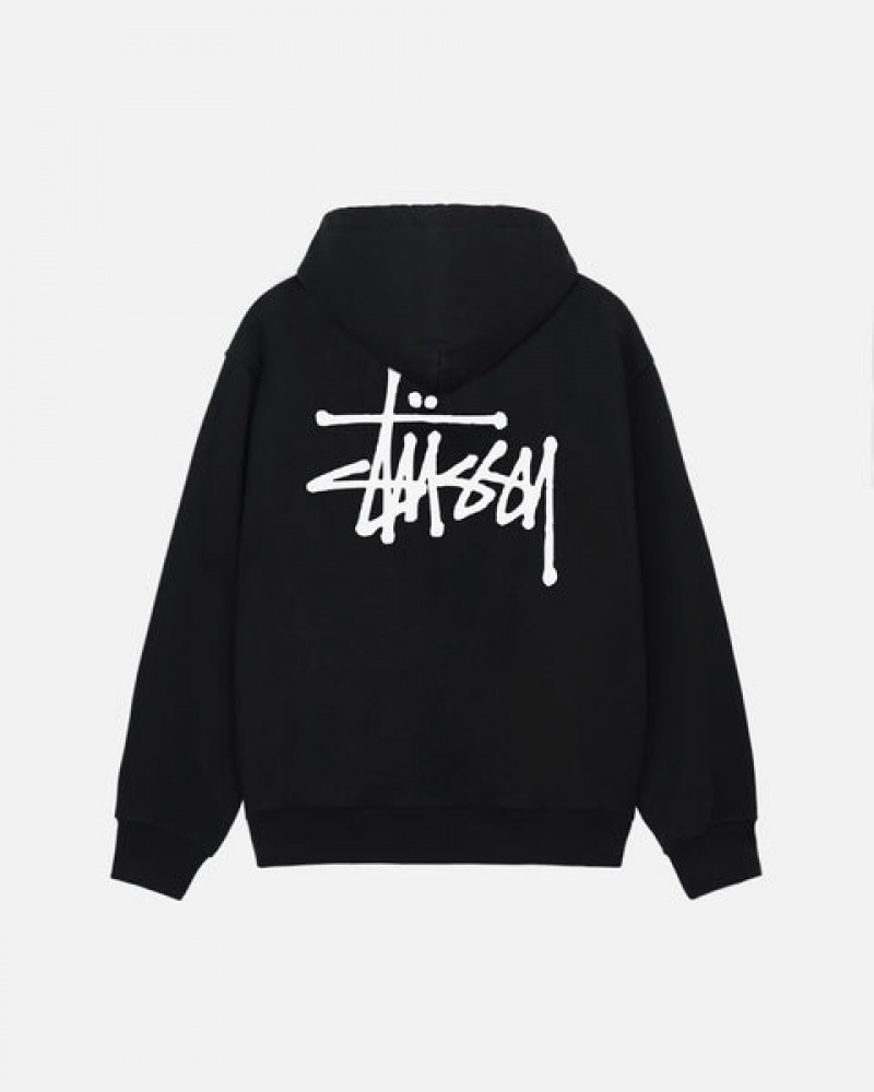 Black Stussy Basic Stussy Zip Hoodie Men's Hoodie Jakarta | Indonesia NHT-9488