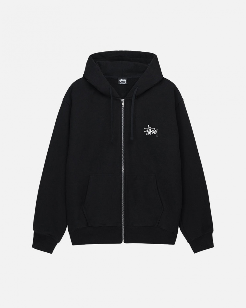 Black Stussy Basic Stussy Zip Hoodie Men\'s Hoodie Jakarta | Indonesia NHT-9488