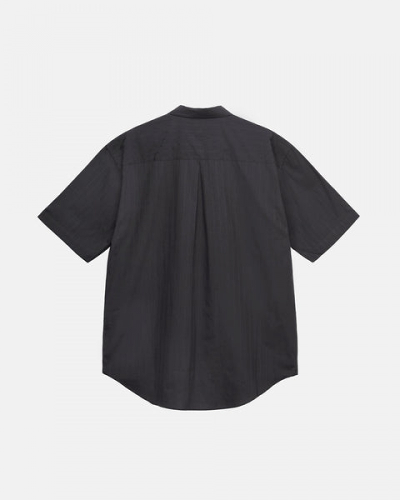 Black Stussy Boxy Striped Shirt Men's Shirts Jakarta | Indonesia BGM-6036