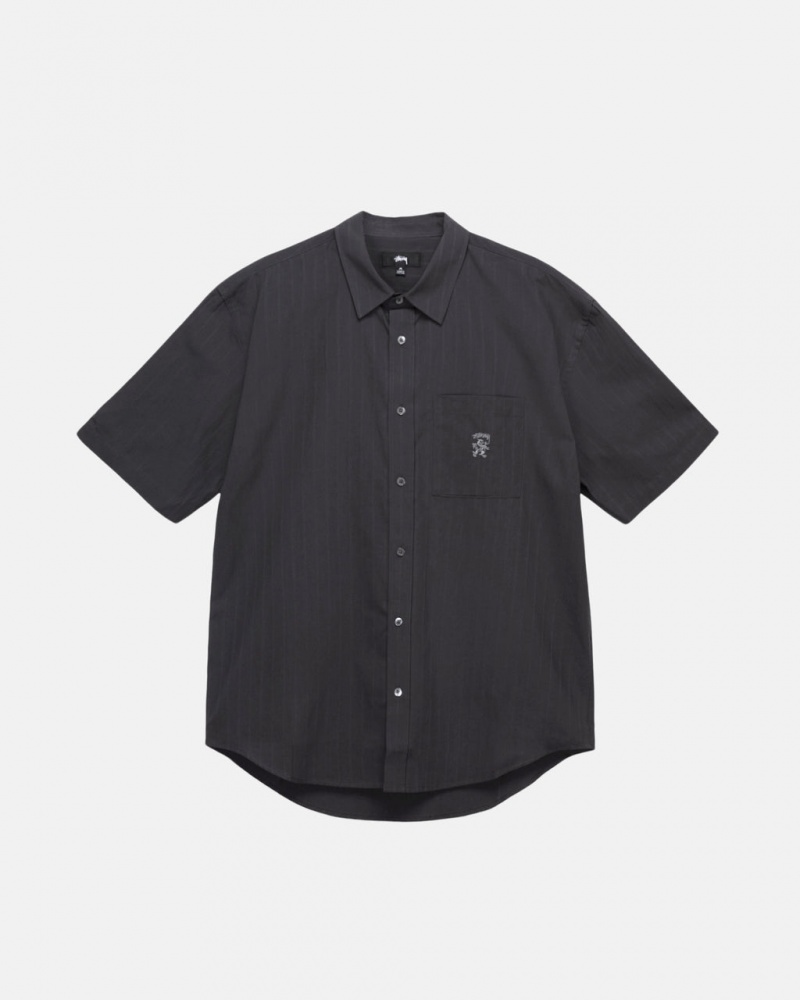 Black Stussy Boxy Striped Shirt Men\'s Shirts Jakarta | Indonesia BGM-6036