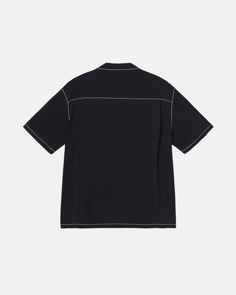 Black Stussy Contrast Pick Stitched Shirt Men's Shirts Jakarta | Indonesia LZR-4923