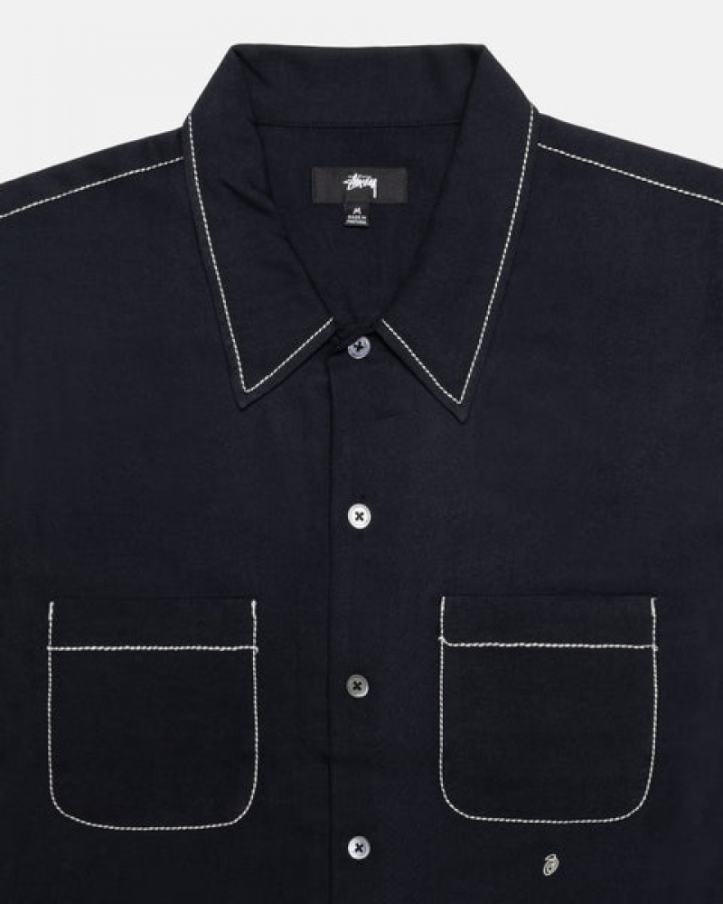 Black Stussy Contrast Pick Stitched Shirt Men's Shirts Jakarta | Indonesia LZR-4923