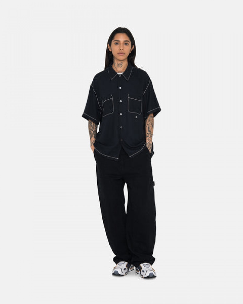 Black Stussy Contrast Pick Stitched Shirt Men's Shirts Jakarta | Indonesia LZR-4923