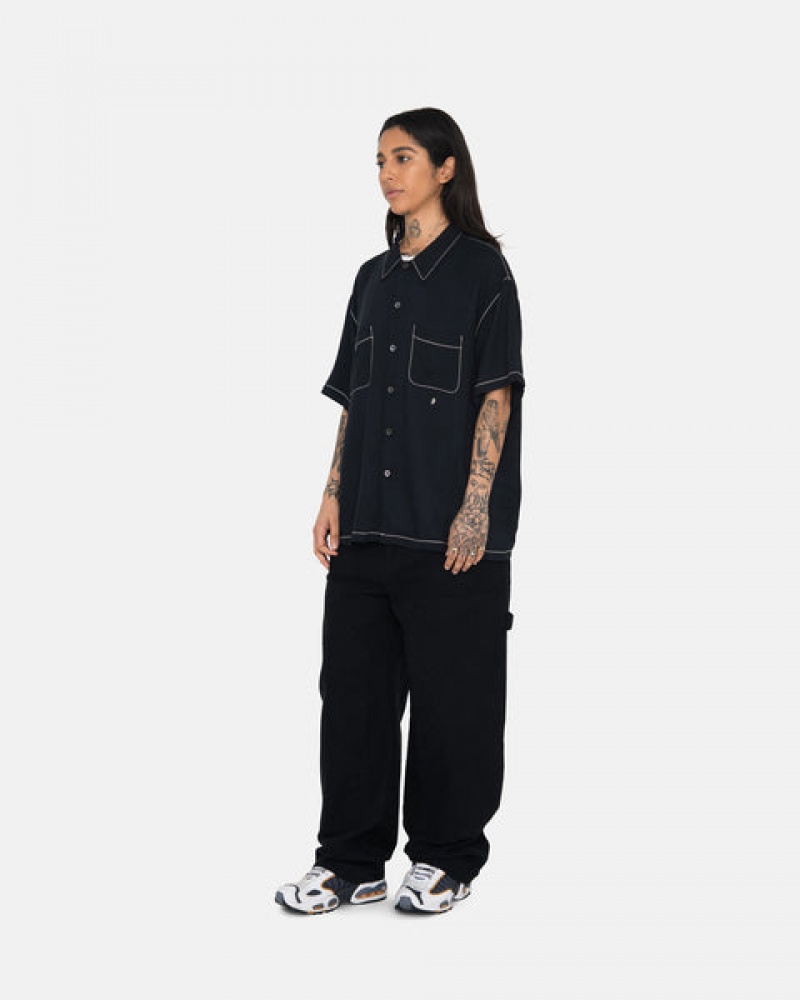 Black Stussy Contrast Pick Stitched Shirt Men's Shirts Jakarta | Indonesia LZR-4923