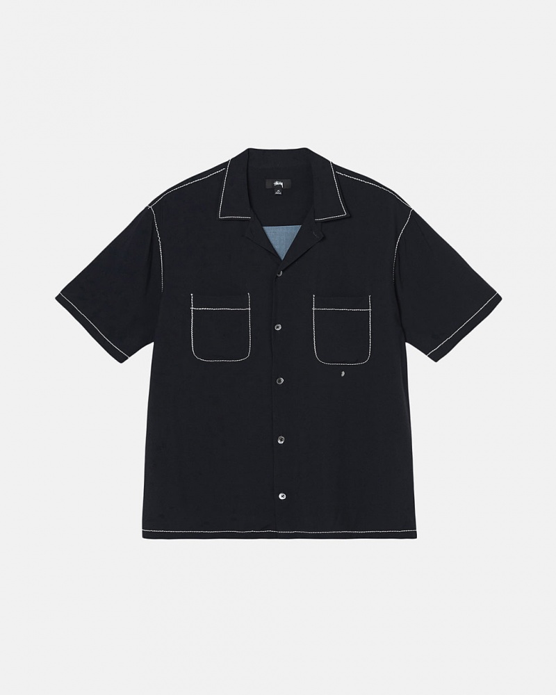 Black Stussy Contrast Pick Stitched Shirt Men\'s Shirts Jakarta | Indonesia LZR-4923