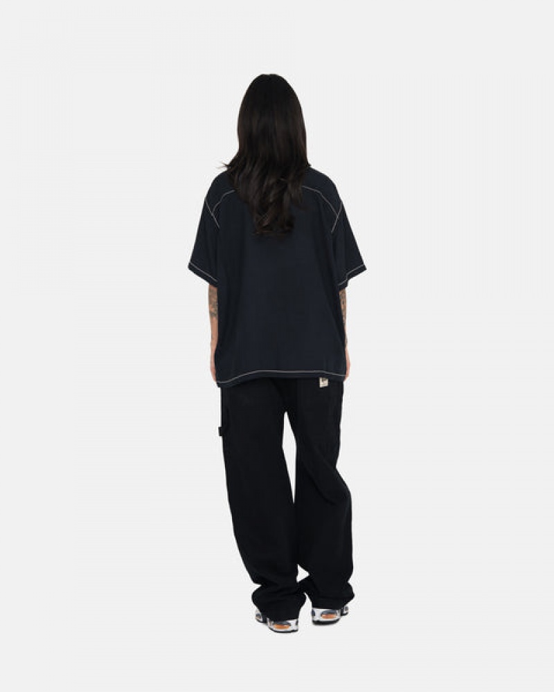 Black Stussy Contrast Pick Stitched Shirt Women's Shirts Jakarta | Indonesia FFG-9997