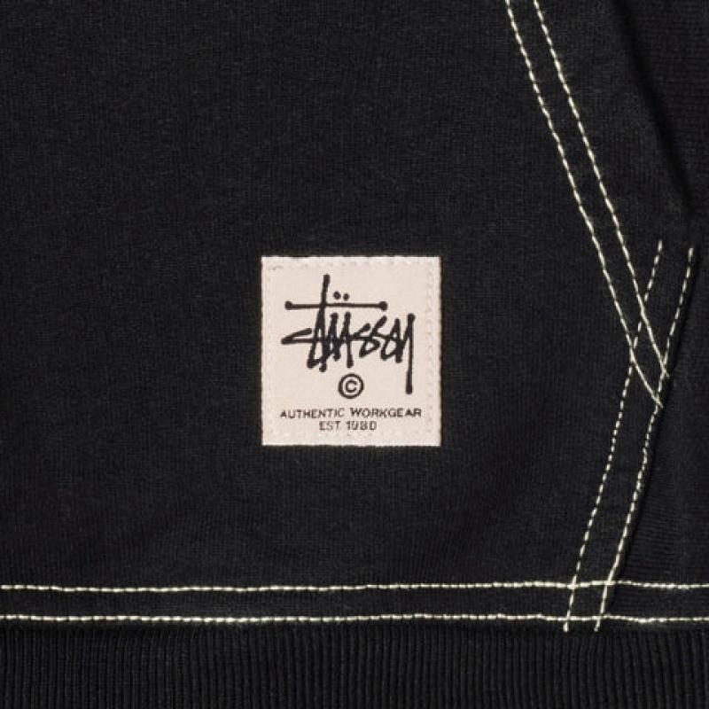 Black Stussy Contrast Stitch Label Hoodie Men's Hoodie Jakarta | Indonesia YXY-0845