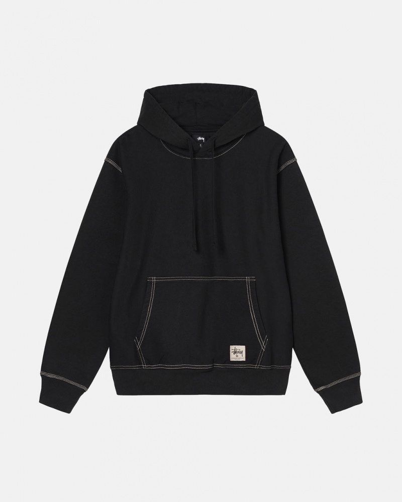 Black Stussy Contrast Stitch Label Hoodie Men\'s Hoodie Jakarta | Indonesia YXY-0845