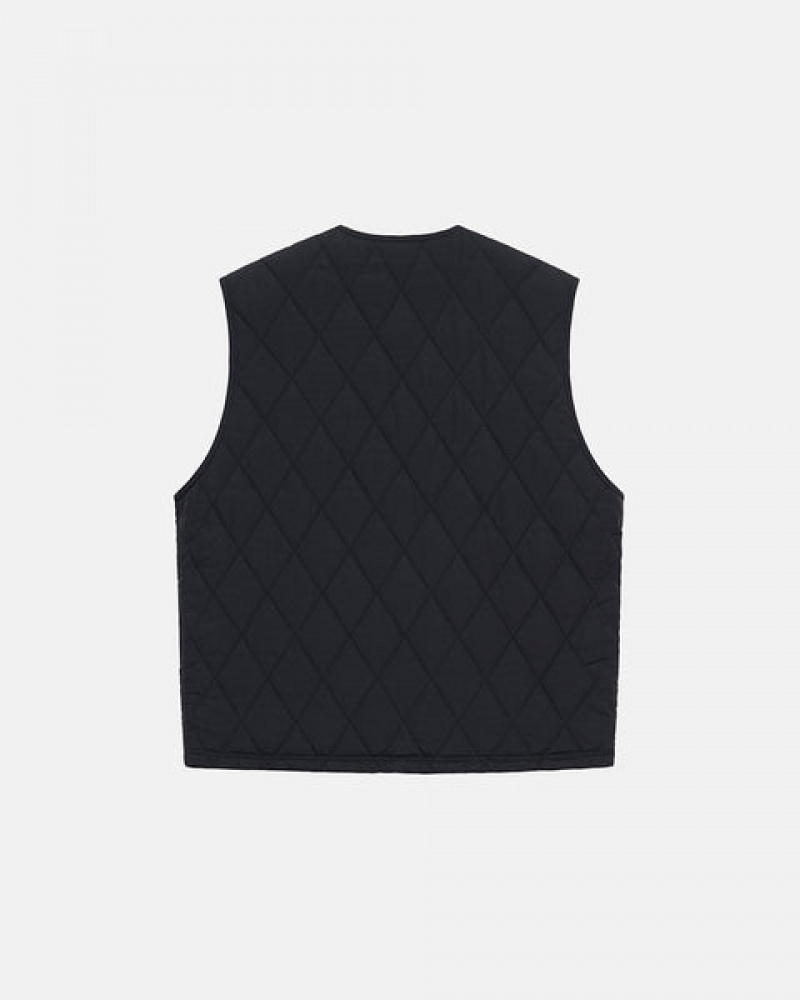 Black Stussy Diamond Quilted Vest Men's Vest Jakarta | Indonesia KQX-8509