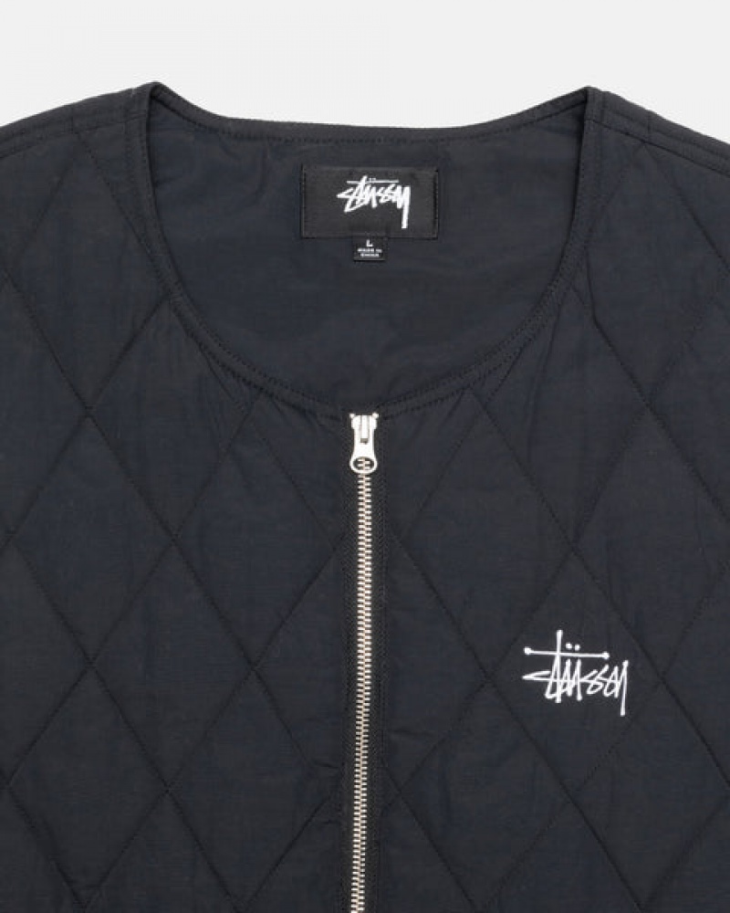 Black Stussy Diamond Quilted Vest Men's Vest Jakarta | Indonesia KQX-8509