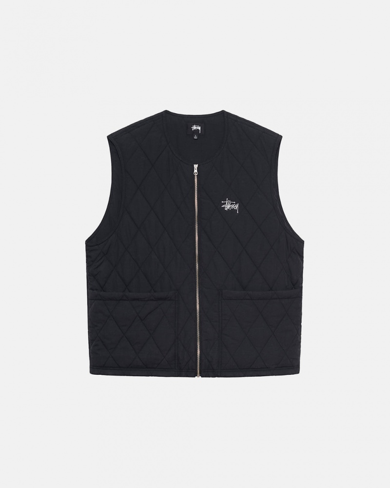 Black Stussy Diamond Quilted Vest Men\'s Vest Jakarta | Indonesia KQX-8509