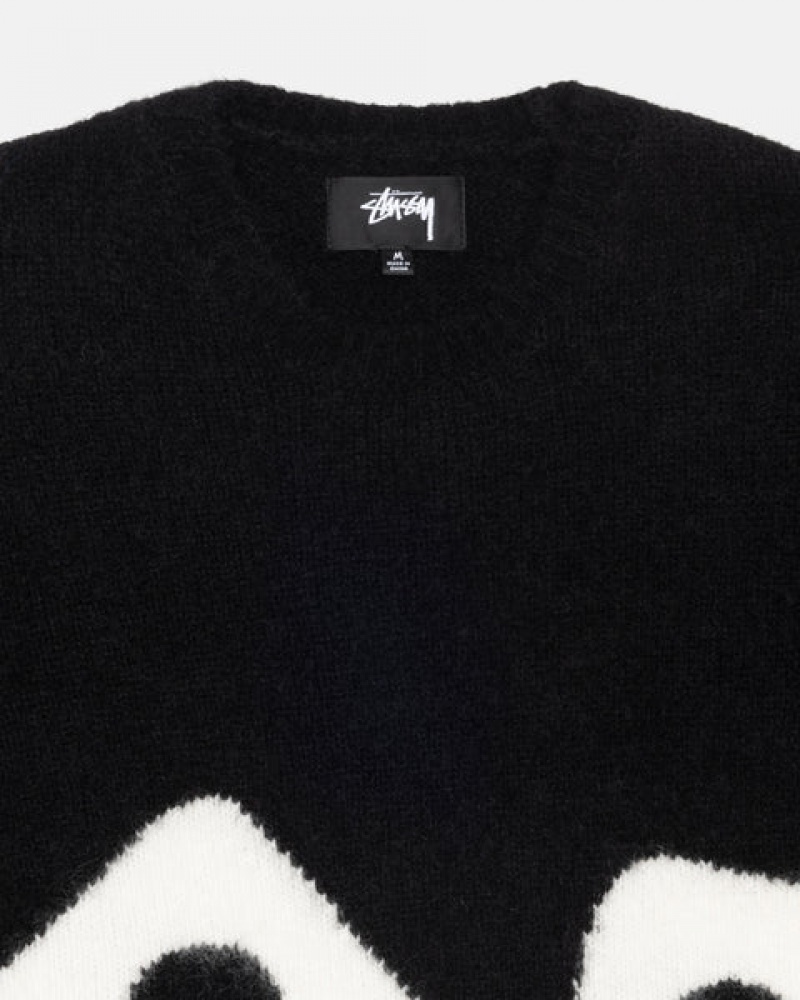 Black Stussy Dice Fuzzy Crew Men's Sweaters Jakarta | Indonesia RGG-6771