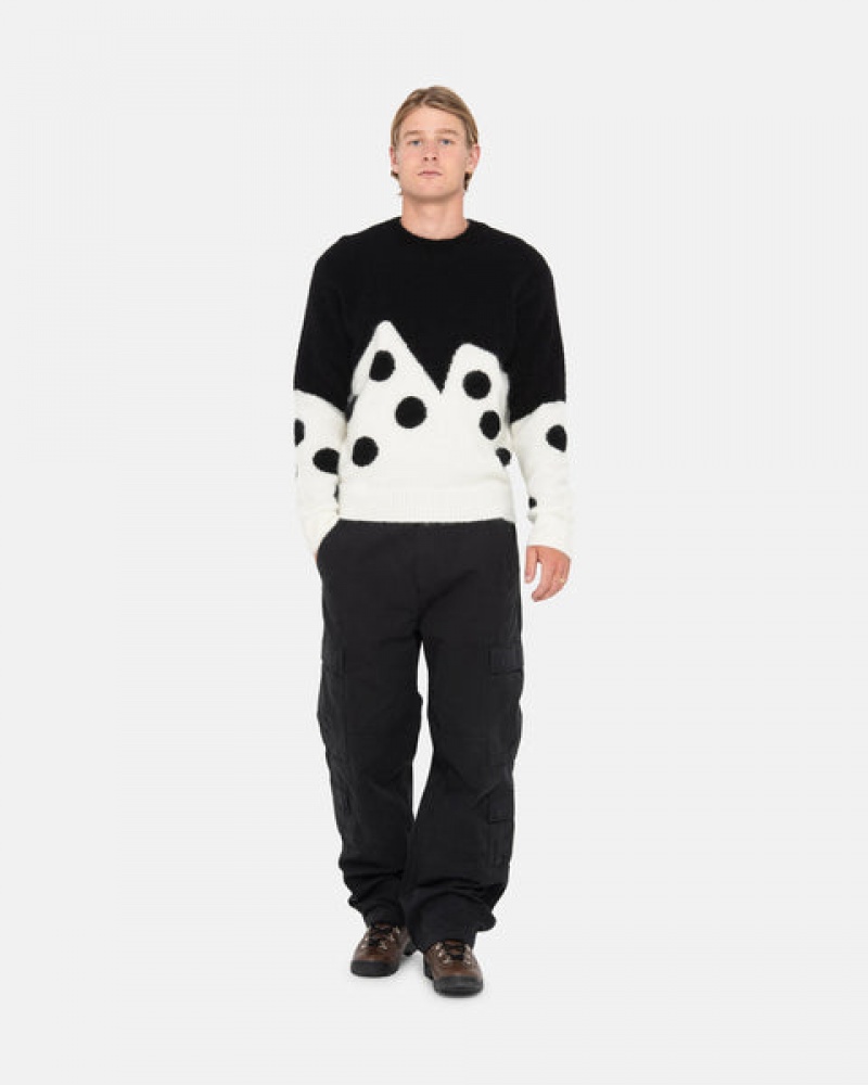 Black Stussy Dice Fuzzy Crew Men's Sweaters Jakarta | Indonesia RGG-6771