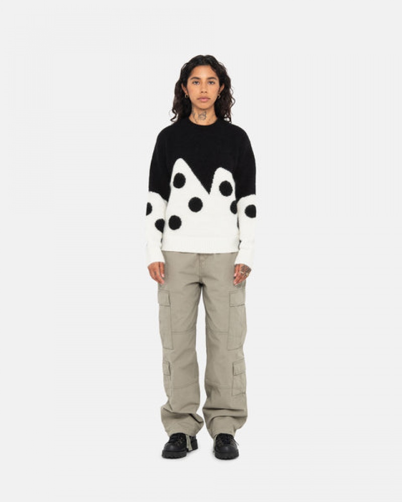 Black Stussy Dice Fuzzy Crew Men's Sweaters Jakarta | Indonesia RGG-6771