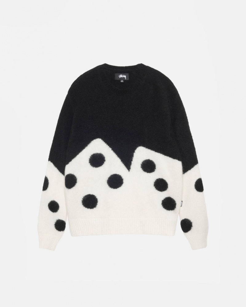 Black Stussy Dice Fuzzy Crew Men\'s Sweaters Jakarta | Indonesia RGG-6771