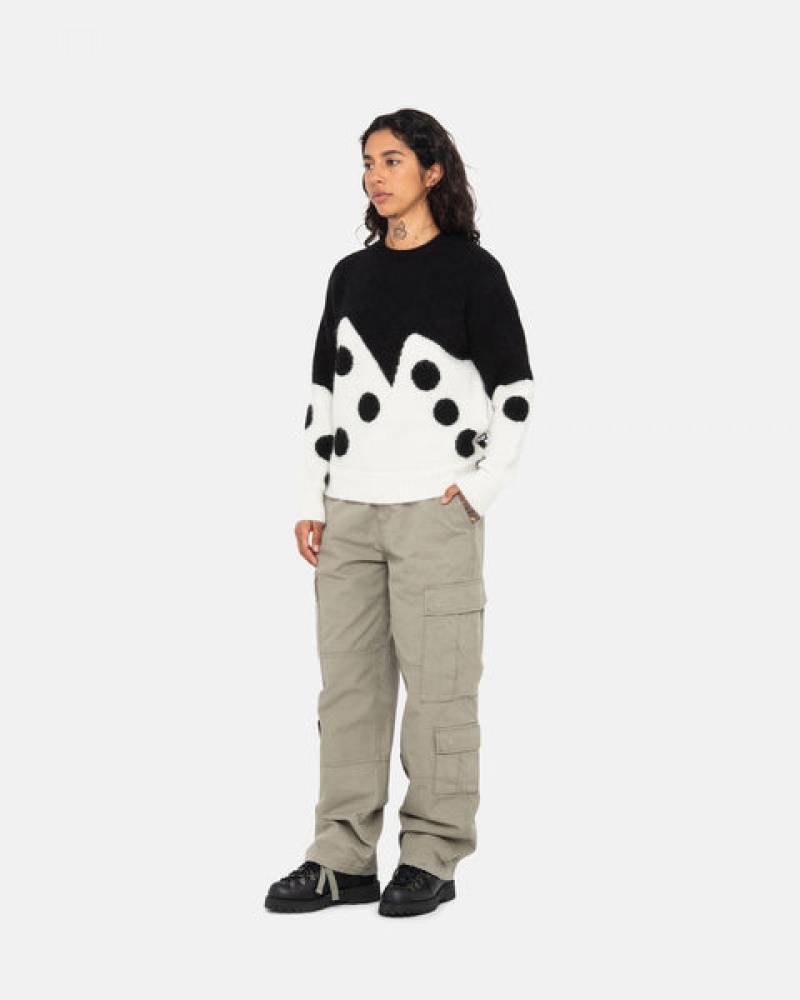 Black Stussy Dice Fuzzy Crew Women's Sweaters Jakarta | Indonesia FXS-3087