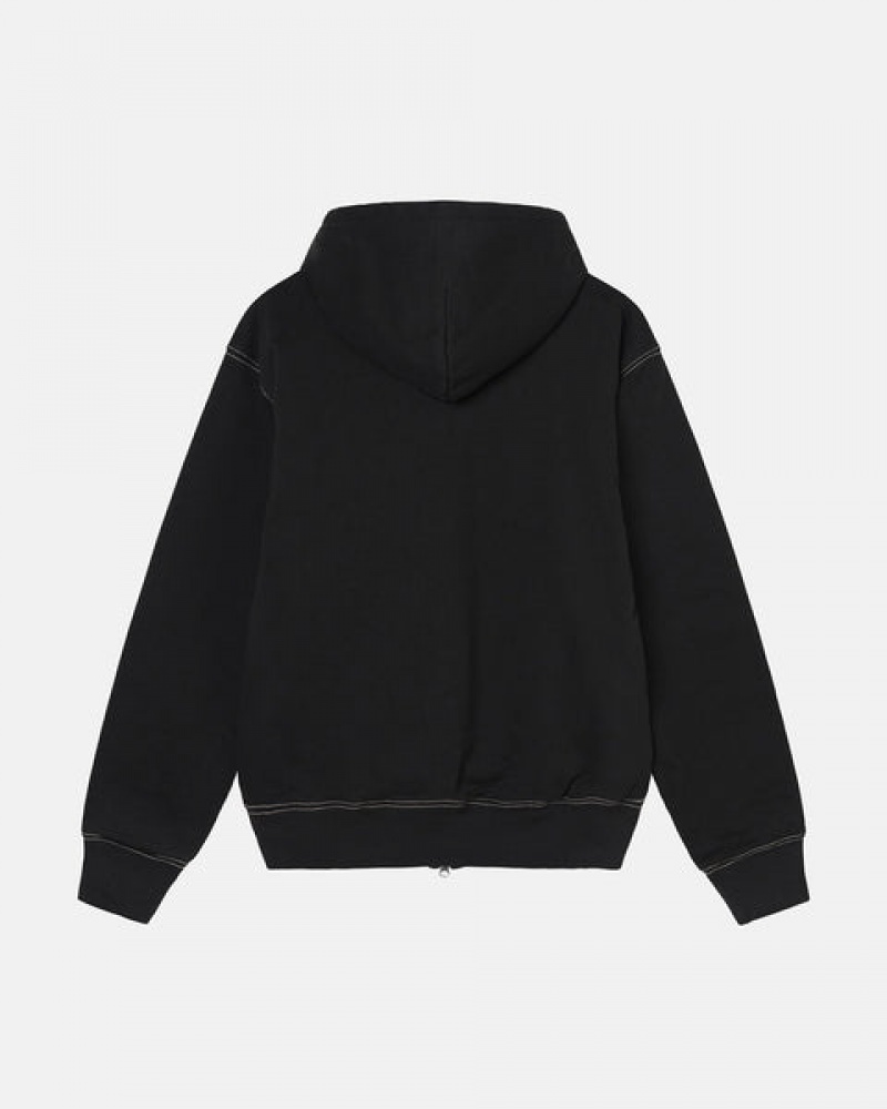 Black Stussy Double Face Label Zip Hoodie Women's Hoodie Jakarta | Indonesia ECX-6272