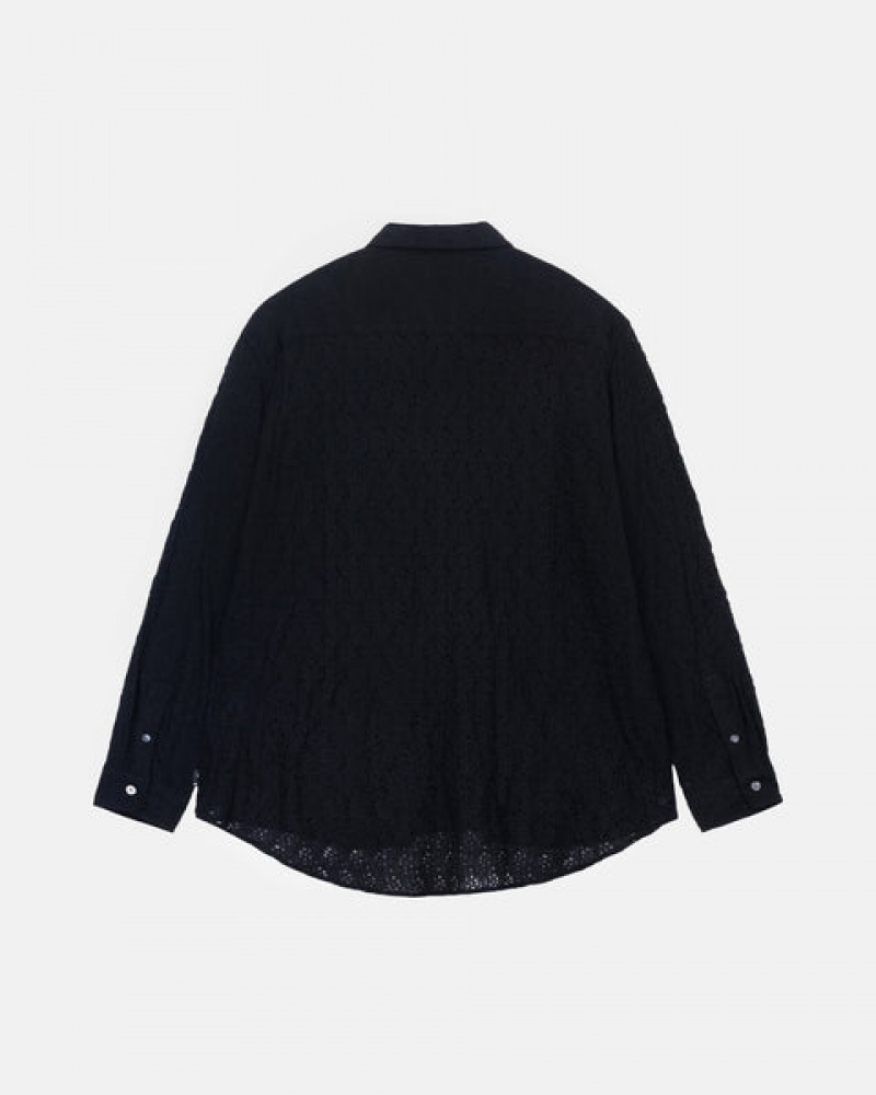 Black Stussy Lace Ls Shirt Men's Shirts Jakarta | Indonesia NSL-1908