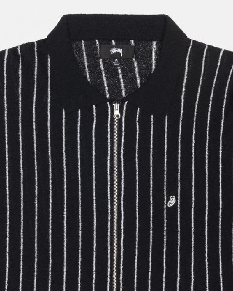 Black Stussy Light Weight Ls Zip Polo Men's Tops Jakarta | Indonesia HHS-7446