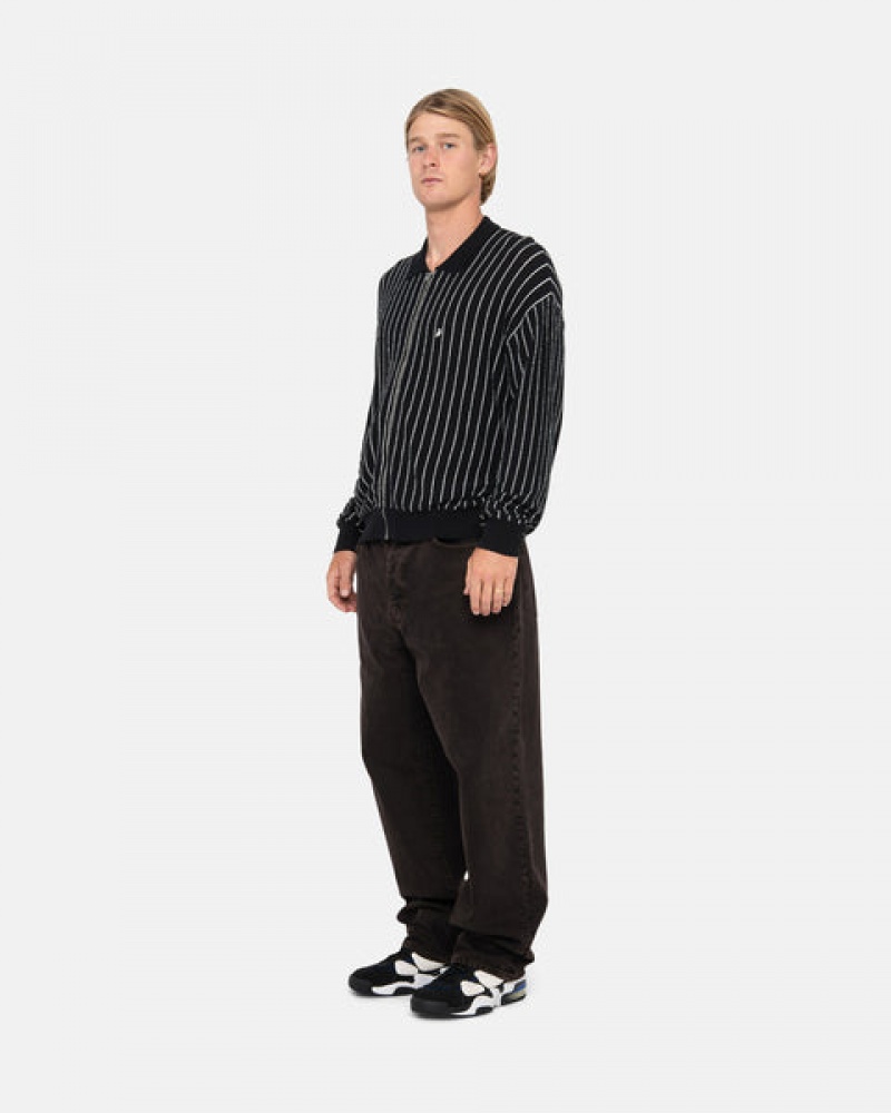 Black Stussy Light Weight Ls Zip Polo Men's Tops Jakarta | Indonesia HHS-7446