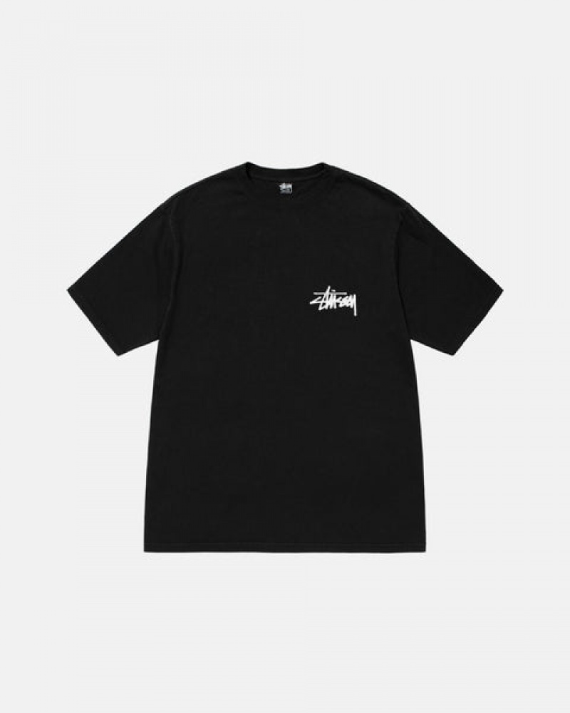 Black Stussy Old Phone Tee Pigment Dyed Men's Tees Jakarta | Indonesia ZHG-3825