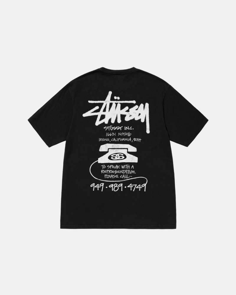 Black Stussy Old Phone Tee Pigment Dyed Men\'s Tees Jakarta | Indonesia ZHG-3825