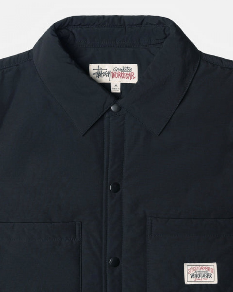 Black Stussy Padded Tech Over Shirt Men's Shirt Jackets Jakarta | Indonesia BJU-3200