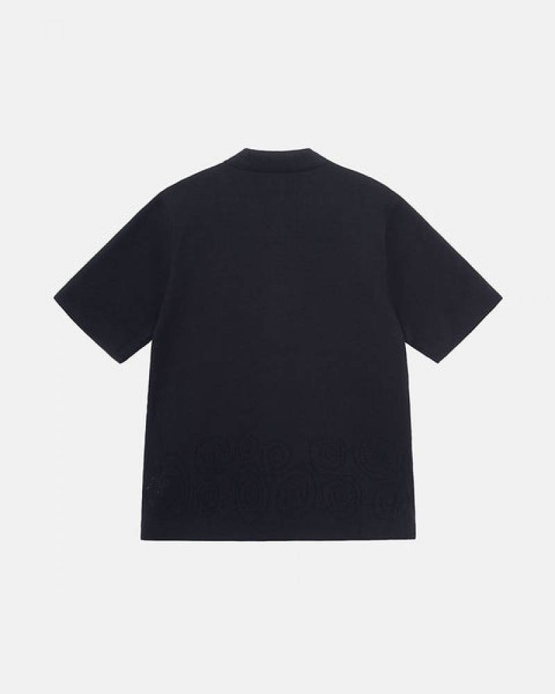 Black Stussy Perforated Swirl Knit Shirt Women's Shirts Jakarta | Indonesia ZXB-7492